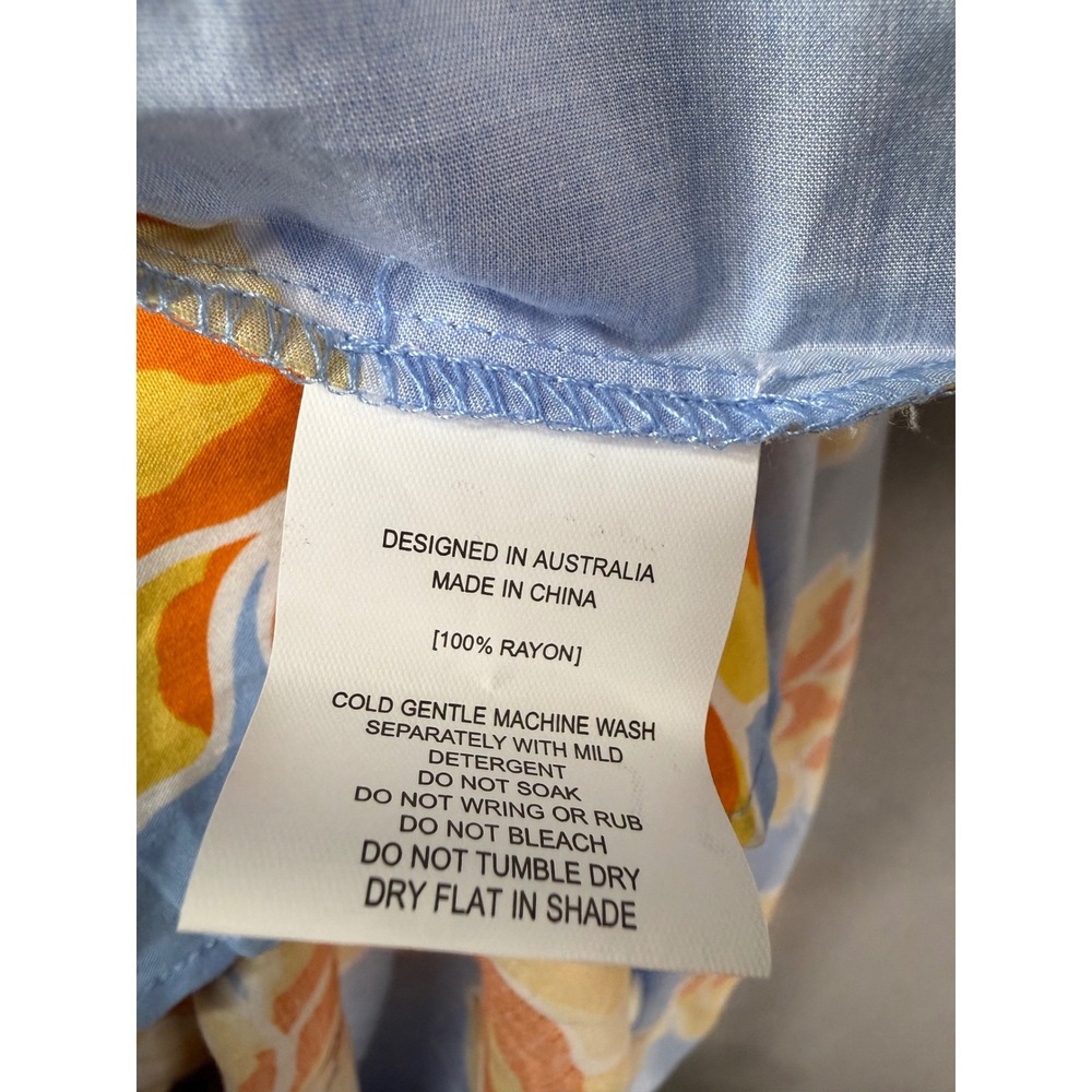 Abel The Label Maxi Dress Womens L Blue Orange Floral‎ Smocked Tiered Strapless - Picture 5 of 8